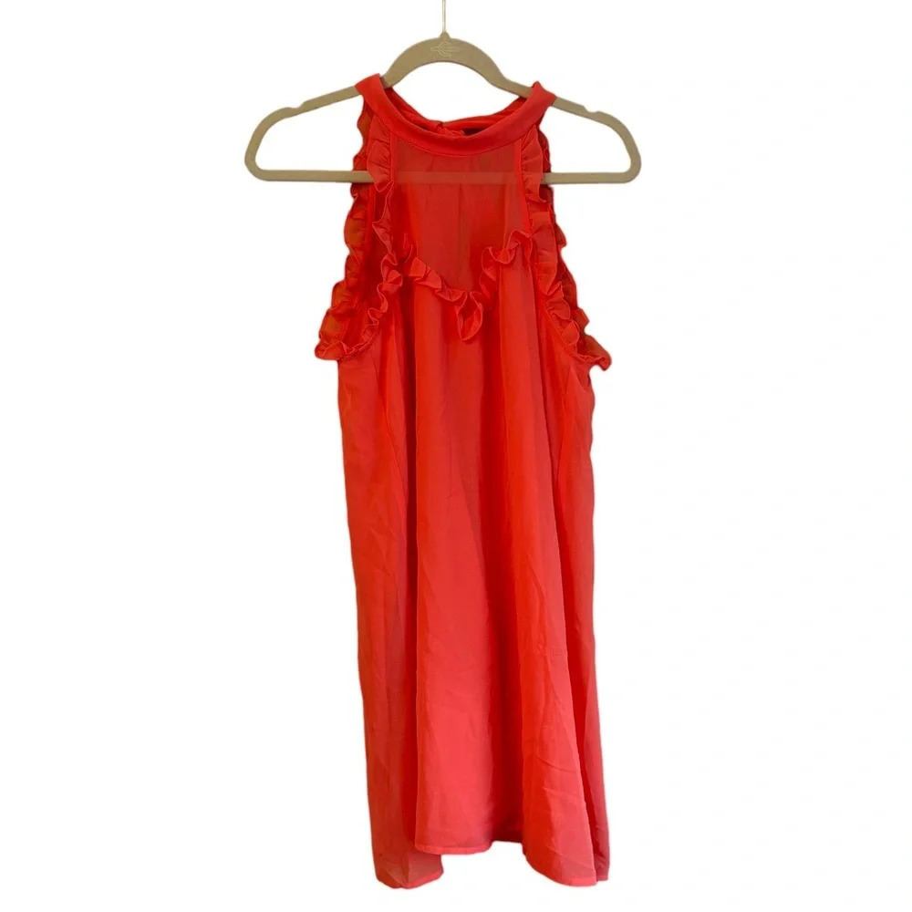 BCBGENERATION CORAL RUFFLE HIGH NECK DRESS